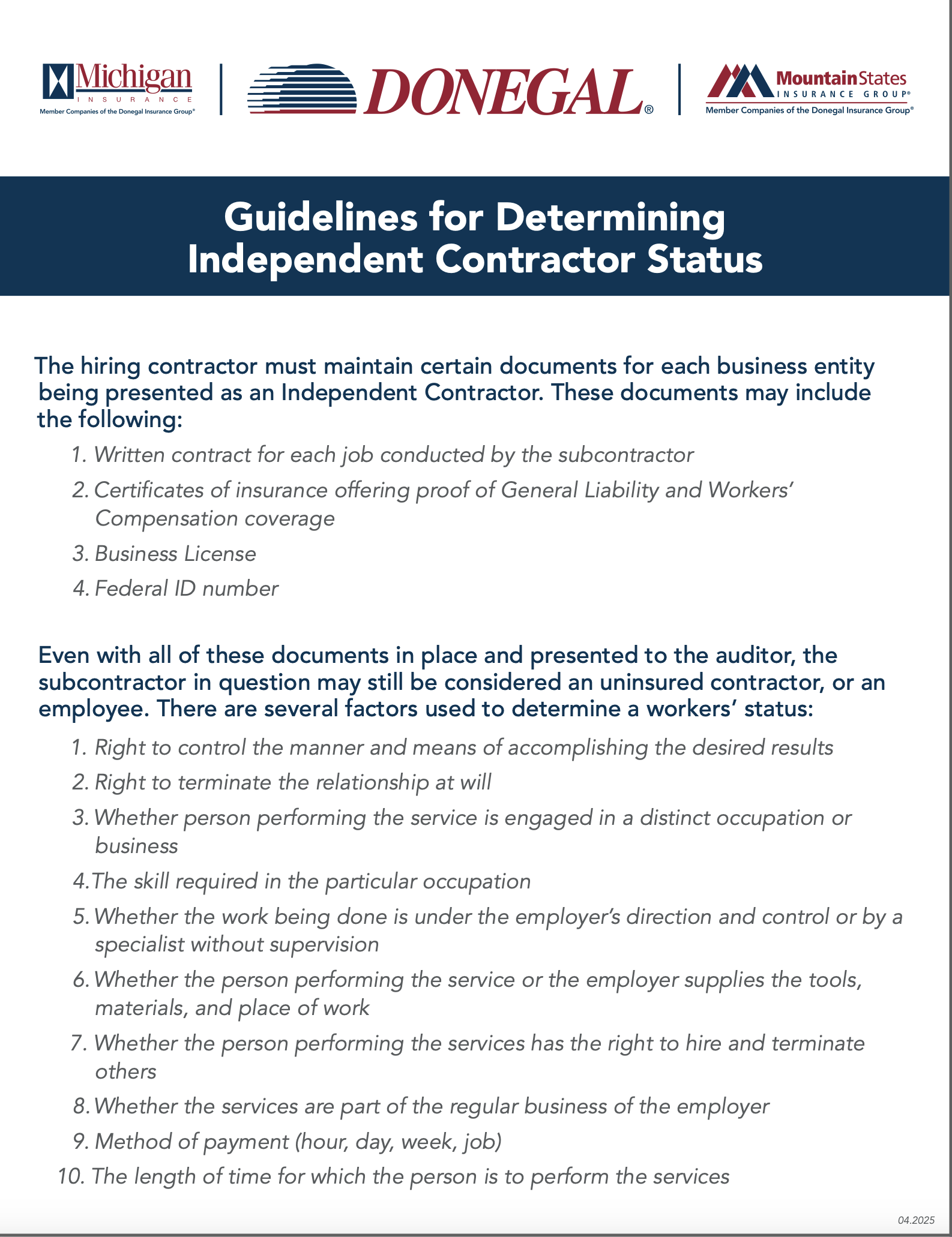 All-Independent Contractor Guidelines